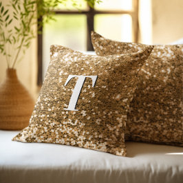 Cojín Decorativo Monograma Brillante Dorado Grueso