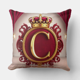 Cojín Decorativo Monograma C Grande en Terciopelo Rojo