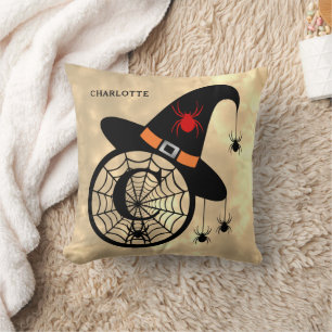 Cojín Decorativo Monograma C Halloween Sky Witch Spider Name