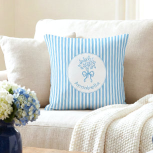 Cojín Decorativo Monograma Caprichoso Azul Blanco a Rayas