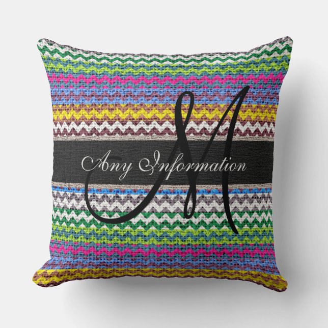 Cojín Decorativo Monograma Chevron Burlap Rustic #20 (Anverso)