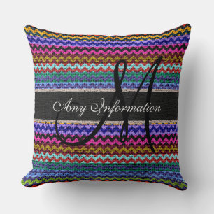 Cojín Decorativo Monograma Chevron Burlap Rustic #38