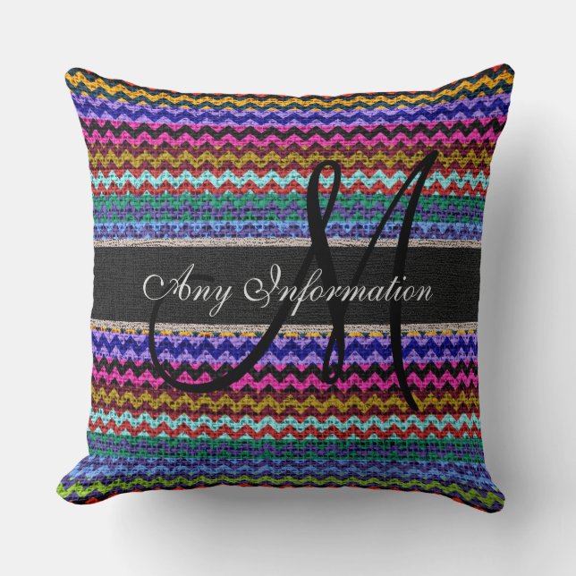 Cojín Decorativo Monograma Chevron Burlap Rustic #38 (Anverso)