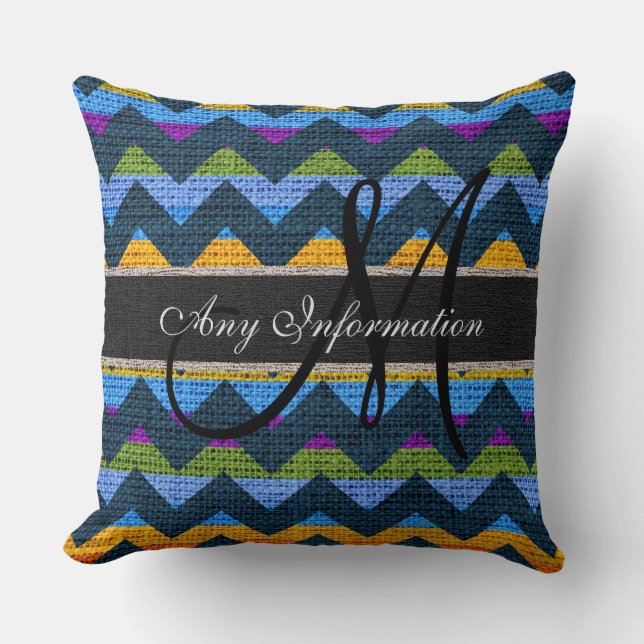Cojín Decorativo Monograma Chevron Burlap Rustic #5 (Anverso)