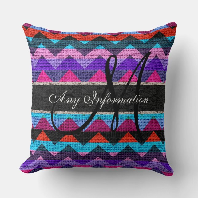 Cojín Decorativo Monograma Chevron Burlap Rustic #8 (Anverso)