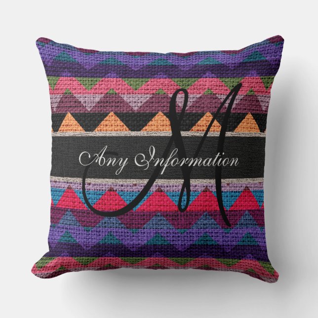 Cojín Decorativo Monograma Chevron Burlap Rustic #9 (Anverso)