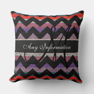 Cojín Decorativo Monograma Chevron Burlap Rústico #4