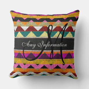 Cojín Decorativo Monograma Chevron Burlap Rústico #7