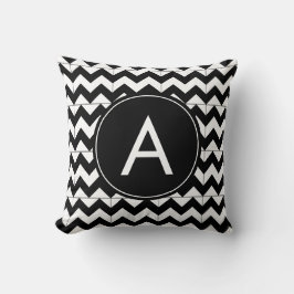 Cojín Decorativo Monograma Chevron Moderno Blanco y Negro
