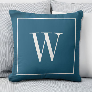 Cojín Decorativo Monograma Chic Inicial Azul Moderno Elegante