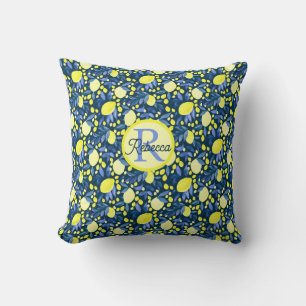 Cojín Decorativo Monograma Chic Nombre Cítrico Rústico Limones Hoja