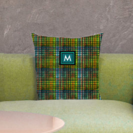 Cojín Decorativo Monograma clásico con estampado de cuadros escoces