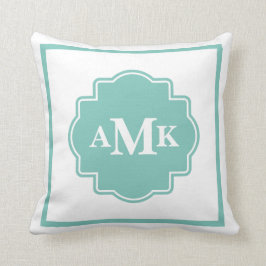 Cojín Decorativo Monograma clásico de color verde y blanco