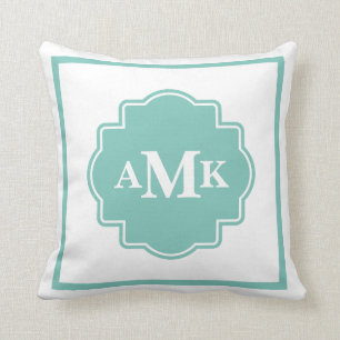 Cojín Decorativo Monograma clásico de color verde y blanco