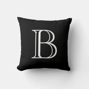 Cojín Decorativo Monograma clásico de letra personalizada negro y b