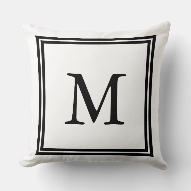 Cojín Decorativo Monograma clásico doble blanco y negro (Anverso)
