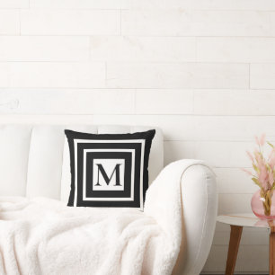 Cojín Decorativo Monograma clásico enmarcado en blanco y negro