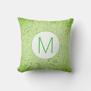Cojín Decorativo Monograma Color verde Grabado en relieve Floral