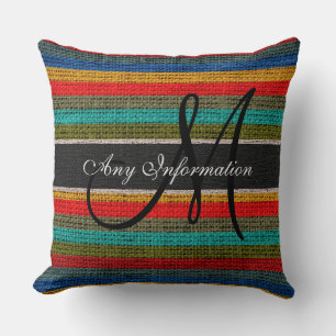 Cojín Decorativo Monograma Colorful Stripes Burlap Jute Rústico #12