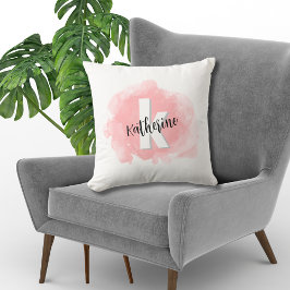 Cojín Decorativo Monograma con Acuarela Rosa