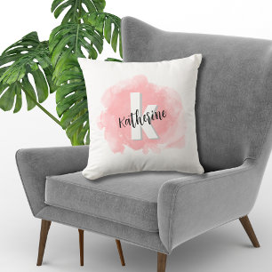 Cojín Decorativo Monograma con Acuarela Rosa