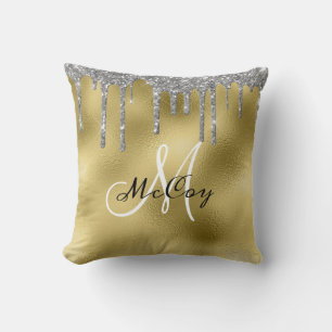 Cojín Decorativo Monograma con Drips con Efecto Brillo Metálico Pla