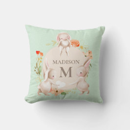 Cojín Decorativo Monograma Conejo de Conejo Bebé Floral Personaliza