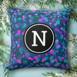 Cojín Decorativo Monograma confeti azul morado inicial sobre verde<br><div class="desc">Modestos puntos de confeti color azul turquesa, morado, rosa y verde sobre un fondo verde azulado oscuro adornan esta moda con una almohada moderna de tiro. Personalizar esta elegante almohada de tiro con su monograma inicial. Hace una declaración divertida y elegante cada vez que se relaja con ella. ¡También un...</div>