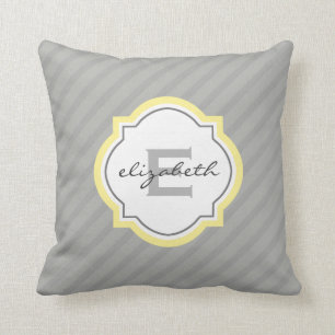 Cojín Decorativo Monograma conocido amarillo Quatrefoil y rayas
