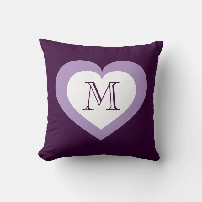 Cojín Decorativo Monograma Corazón - Blanco y Lavanda (Anverso)