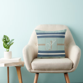 Cojín Decorativo Monograma costero personalizado azul menta broncea