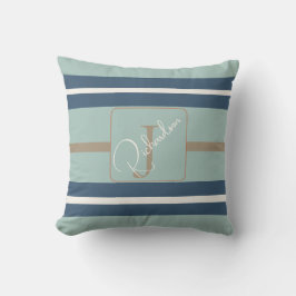 Cojín Decorativo Monograma costero personalizado azul menta broncea