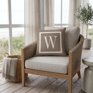 Cojín Decorativo Monograma cuadrado preppy marrón y blanco Mocha