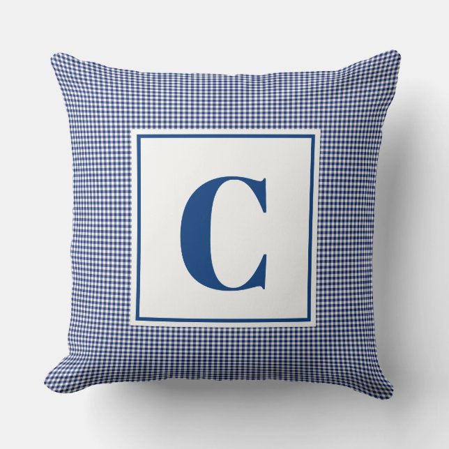 Cojín Decorativo Monograma Cushion - Nursery Blue Checks (Anverso)