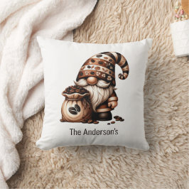 Cojín Decorativo Monograma Cute Coffee Gnome Café con Blanco Regalo
