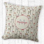 Cojín Decorativo Monograma Cute Llama Alpaca<br><div class="desc">Llama adorable o patrón de alpaca con un nombre de monograma personalizado. Personalice cambiando el nombre y la inicial.</div>