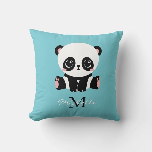 Cojín Decorativo Monograma Cute Panda Goma de burbuja personalizada (Anverso)