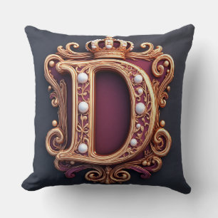 Cojín Decorativo Monograma D Grande en Terciopelo Rojo