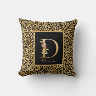 Cojín Decorativo Monograma D Inicial Personalizado de Leopardo Mode