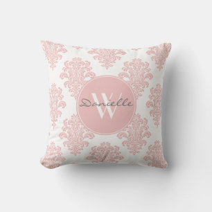 Cojín Decorativo Monograma Damask Rosa Femenino