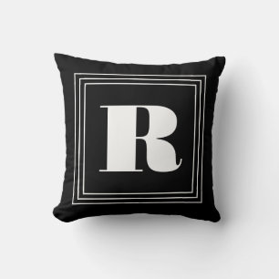 Cojín Decorativo Monograma de 3 marcos Blanco y negro