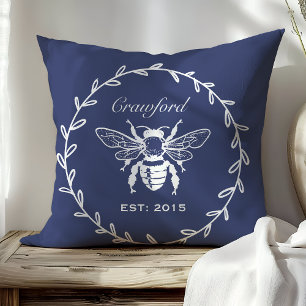 Cojín Decorativo Monograma de abeja de miel vintage naval panal de