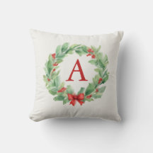 Monograma de acuarela de corona de Navidad moderna