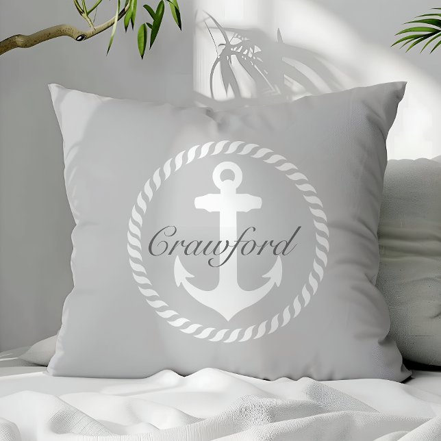 Cojín Decorativo Monograma de ancla náutica gris y blanco perrito (Subido por el creador)