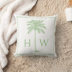 Cojín Decorativo Monograma de árbol de palma de palmetto verde y bl
