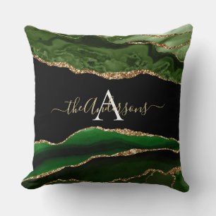 Cojín Decorativo Monograma de árido verde Purpurina de oro