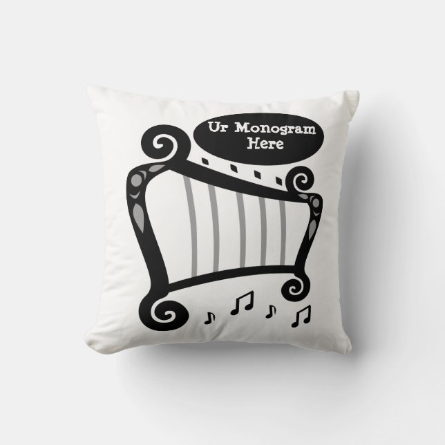 Cojín Decorativo Monograma de arpa blanca y negra (Anverso)