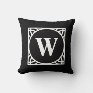 Cojín Decorativo Monograma de borde elegante en blanco y negro