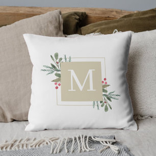 Cojín Decorativo Monograma de Botánicas de Navidad
