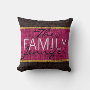 Cojín Decorativo Monograma de Burlap Rojo Marrón